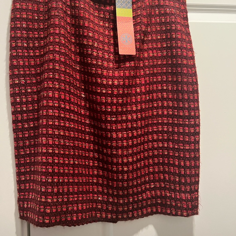 Tory Burch Red and Black Checkered Pencil Skirt